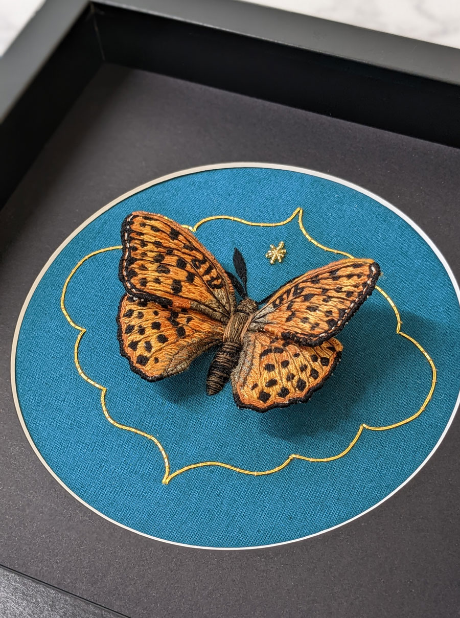 Mariposa London Fritillary butterfly embroidery